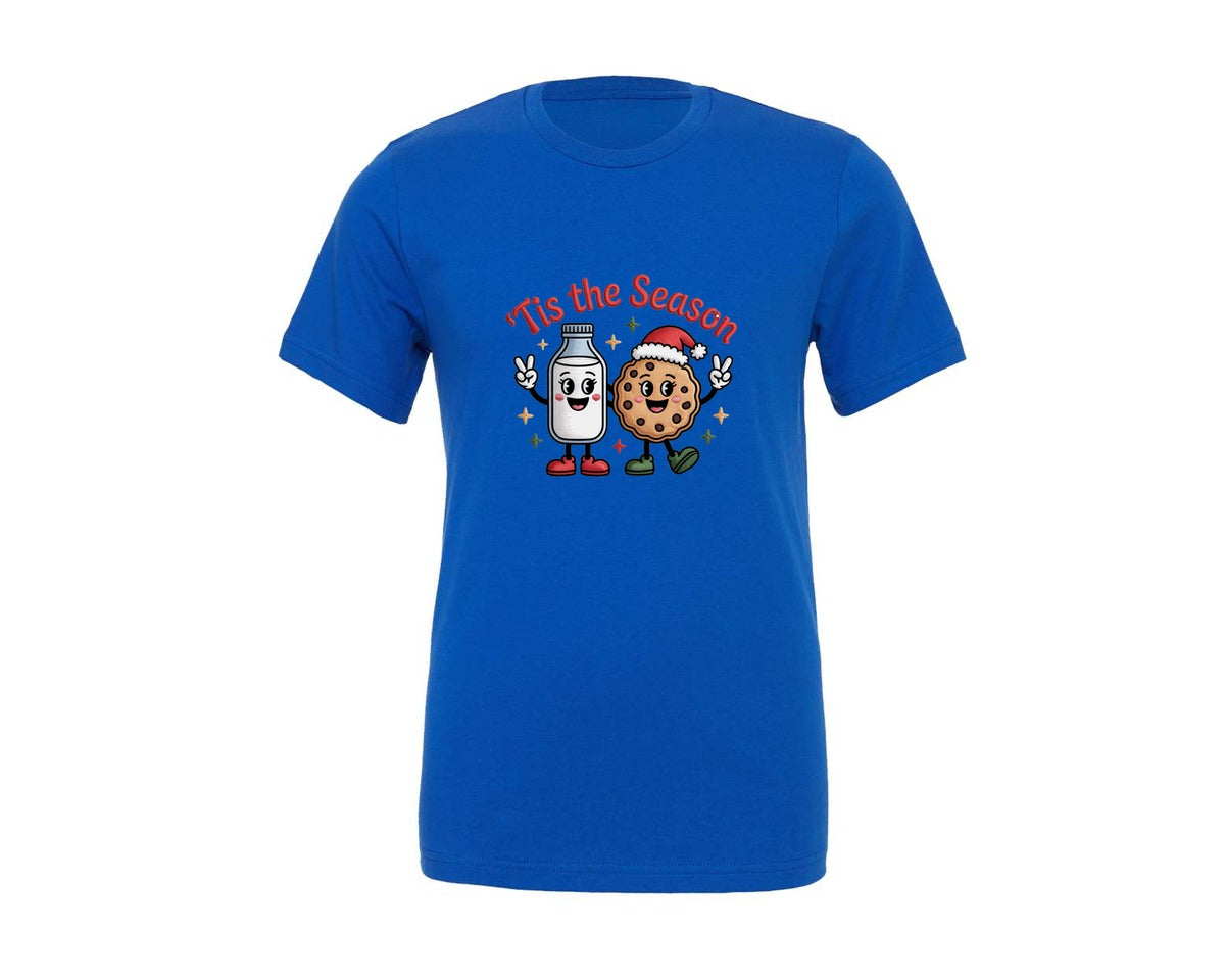 brand:Generic|color:True Royal Blue|Milk And Cookies Tis The Season 3 Graphic T-Shirt