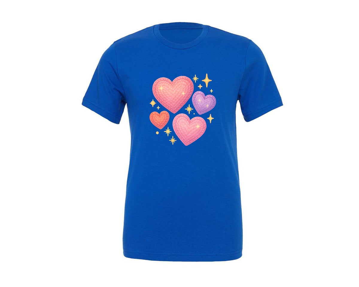 brand:Generic|color:True Royal Blue|Faux Crochet Sparkle Hearts Graphic T-Shirt