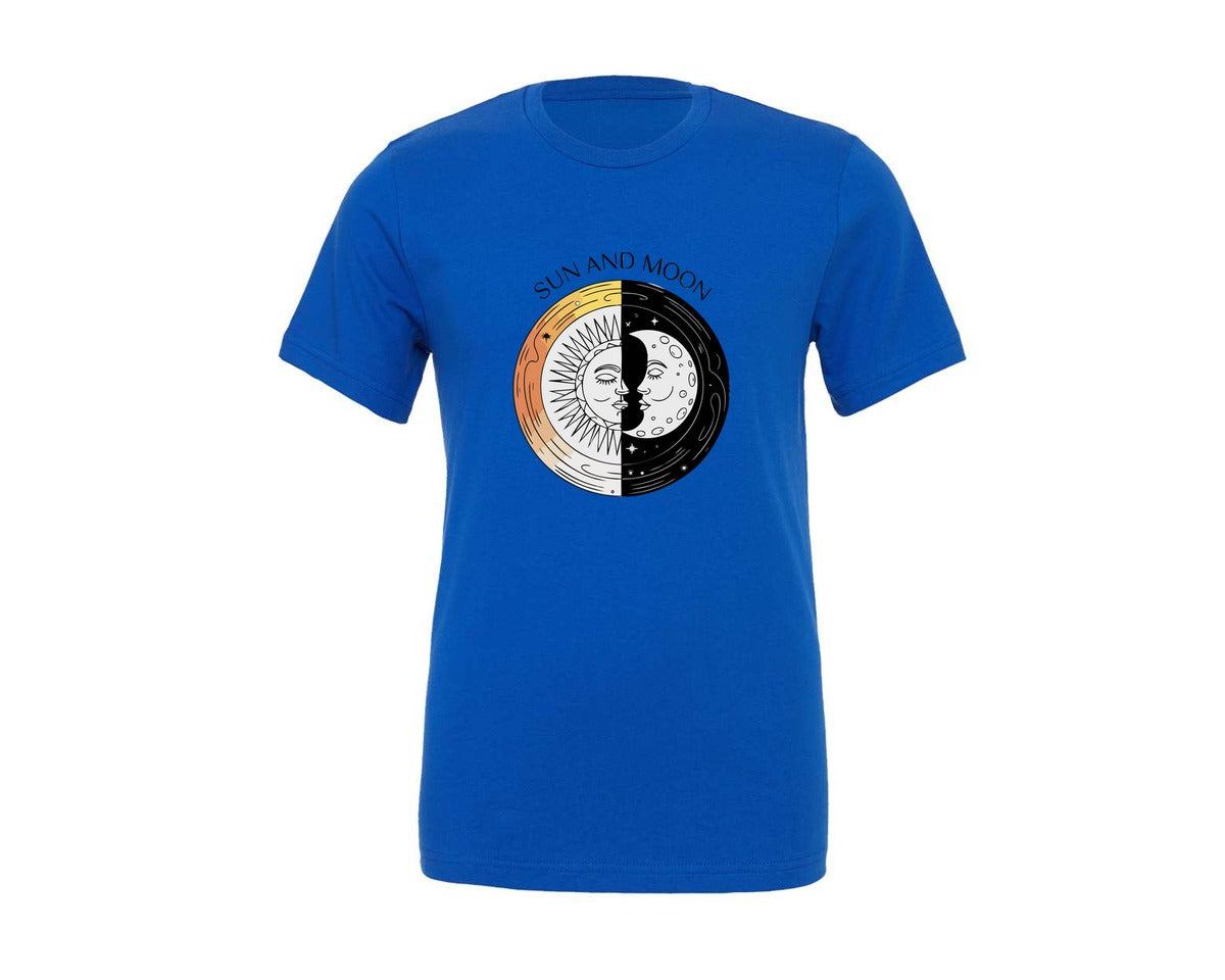 brand:Generic|color:True Royal Blue|Sun And Moon Celestial Face Art Graphic T-Shirt