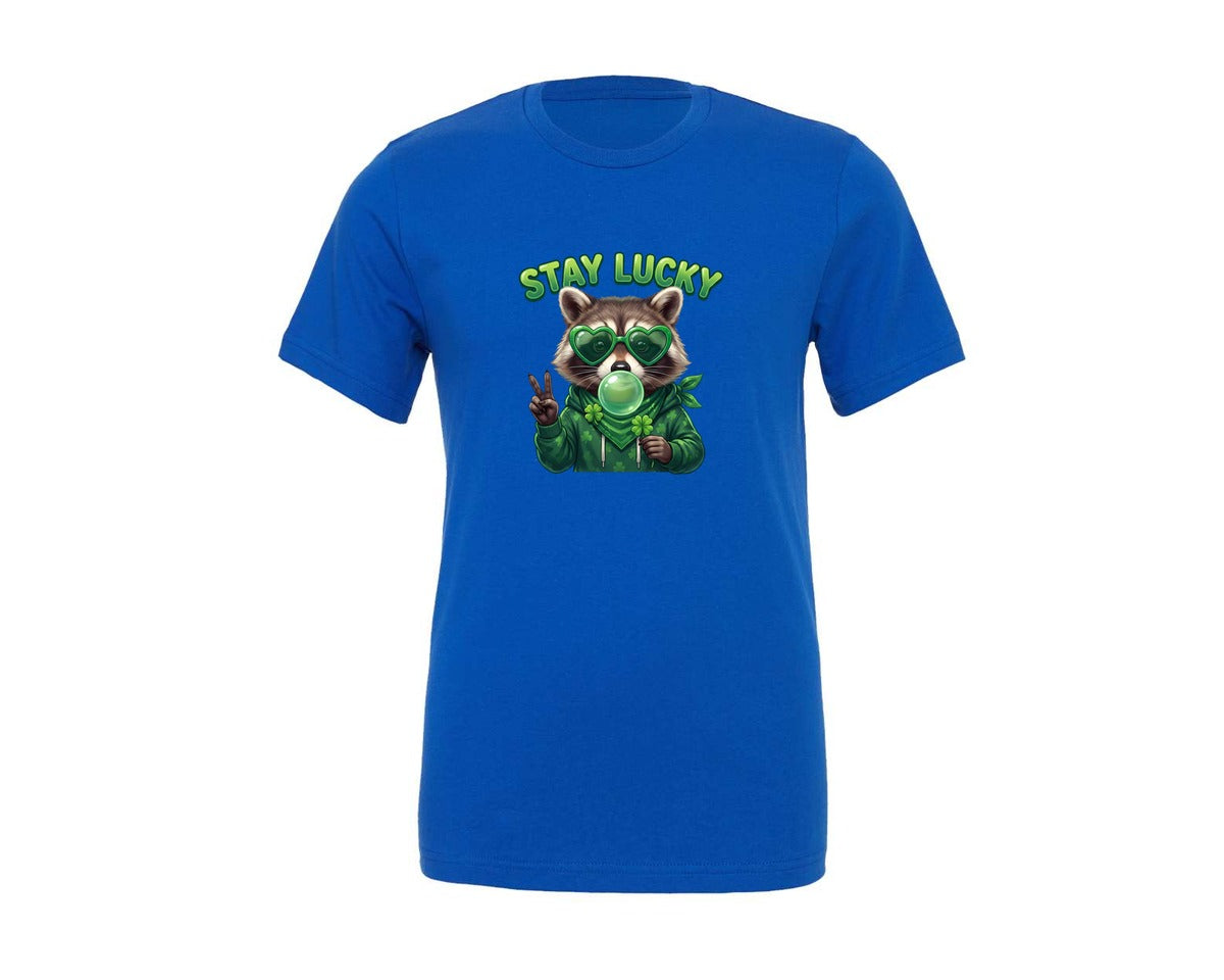 brand:Generic|color:True Royal Blue|Stay Lucky Raccoon St Patrick Graphic T-Shirt