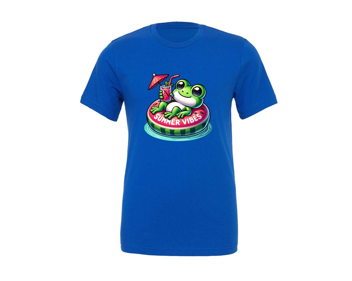 brand:Generic|color:True Royal Blue|Cute Frog Summer Vibes Graphic T-Shirt