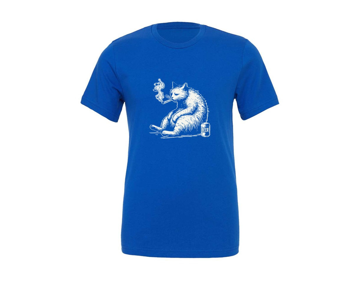 brand:Generic|color:True Royal Blue|Smoking Cat And Beer Shirt Graphic T-Shirt