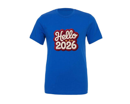 brand:Generic|color:True Royal Blue|Knitted Hello 2026 Heart New Year Graphic T-Shirt