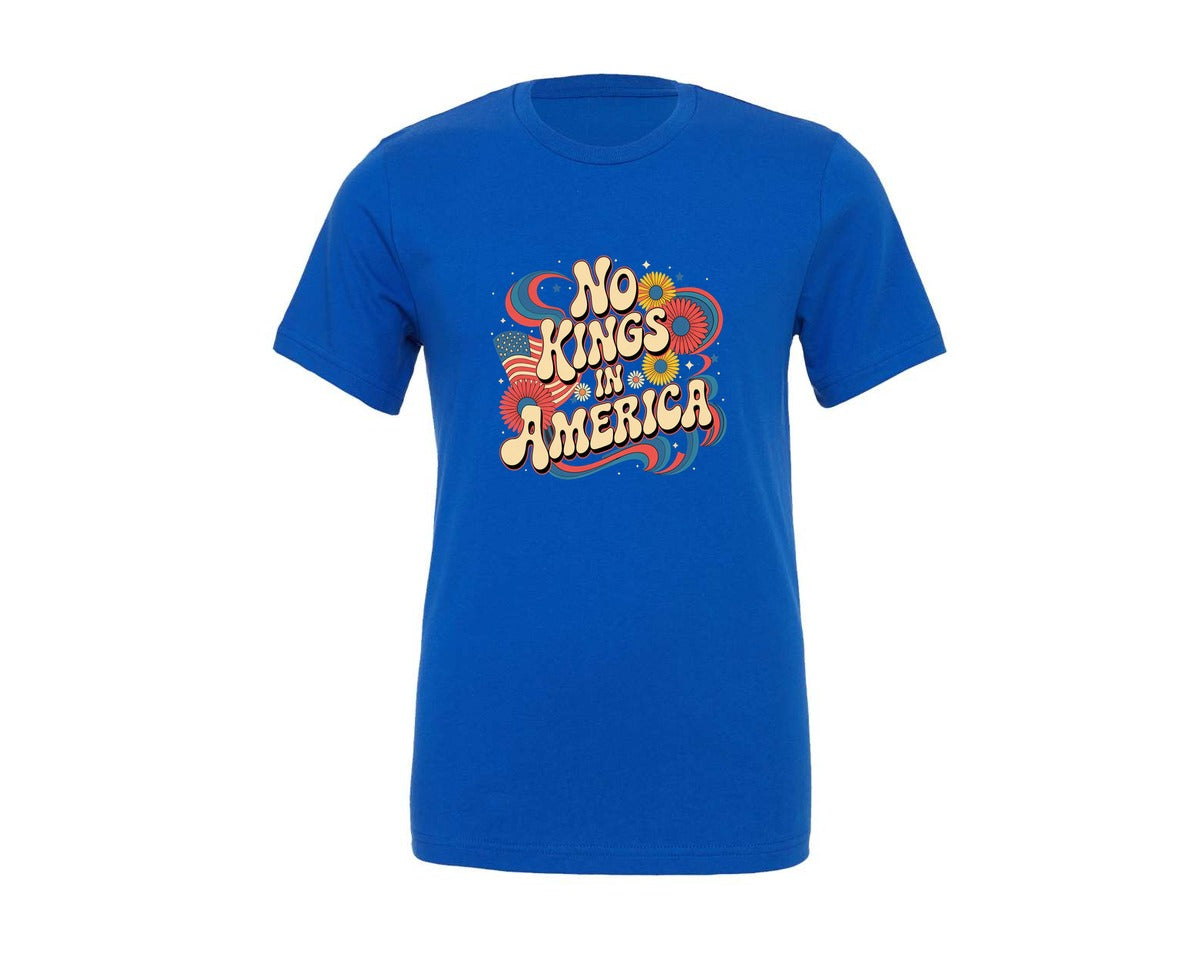 brand:Generic|color:True Royal Blue|No Kings In America Patriotic Graphic T-Shirt