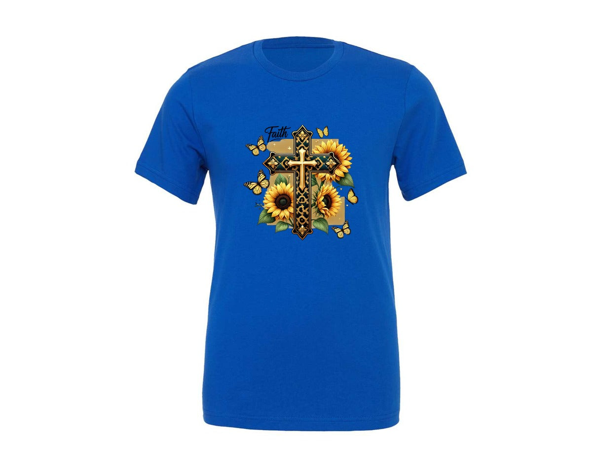 brand:Generic|color:True Royal Blue|Faith Cross Jesus Graphic T-Shirt