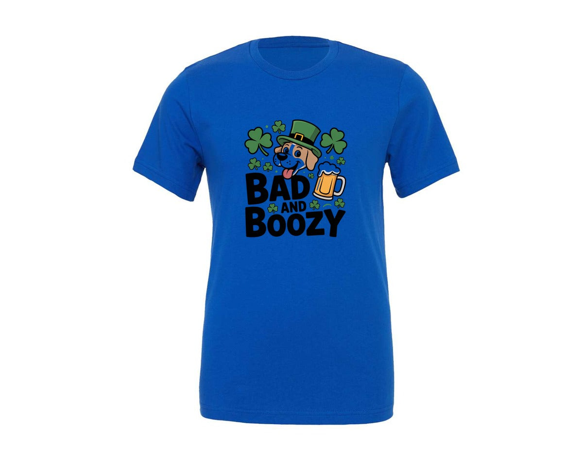 brand:Generic|color:True Royal Blue|Bad And Boozy Dog St Patricks Day Graphic T-Shirt