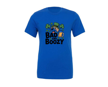 brand:Generic|color:True Royal Blue|Bad And Boozy Dog St Patricks Day Graphic T-Shirt