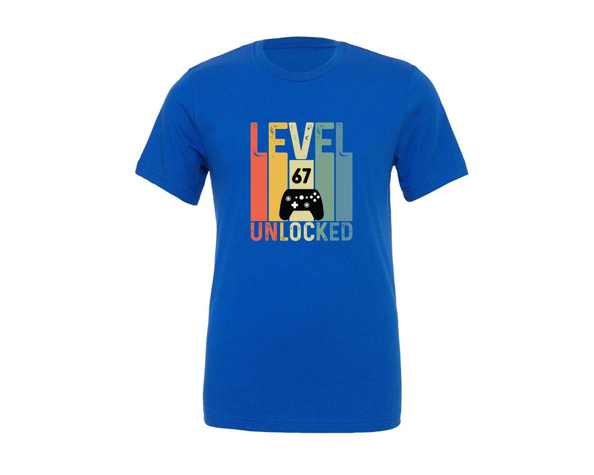 brand:Generic|color:True Royal Blue|Gaming Level 67 Unlocked T Shirt Design Graphic T-Shirt