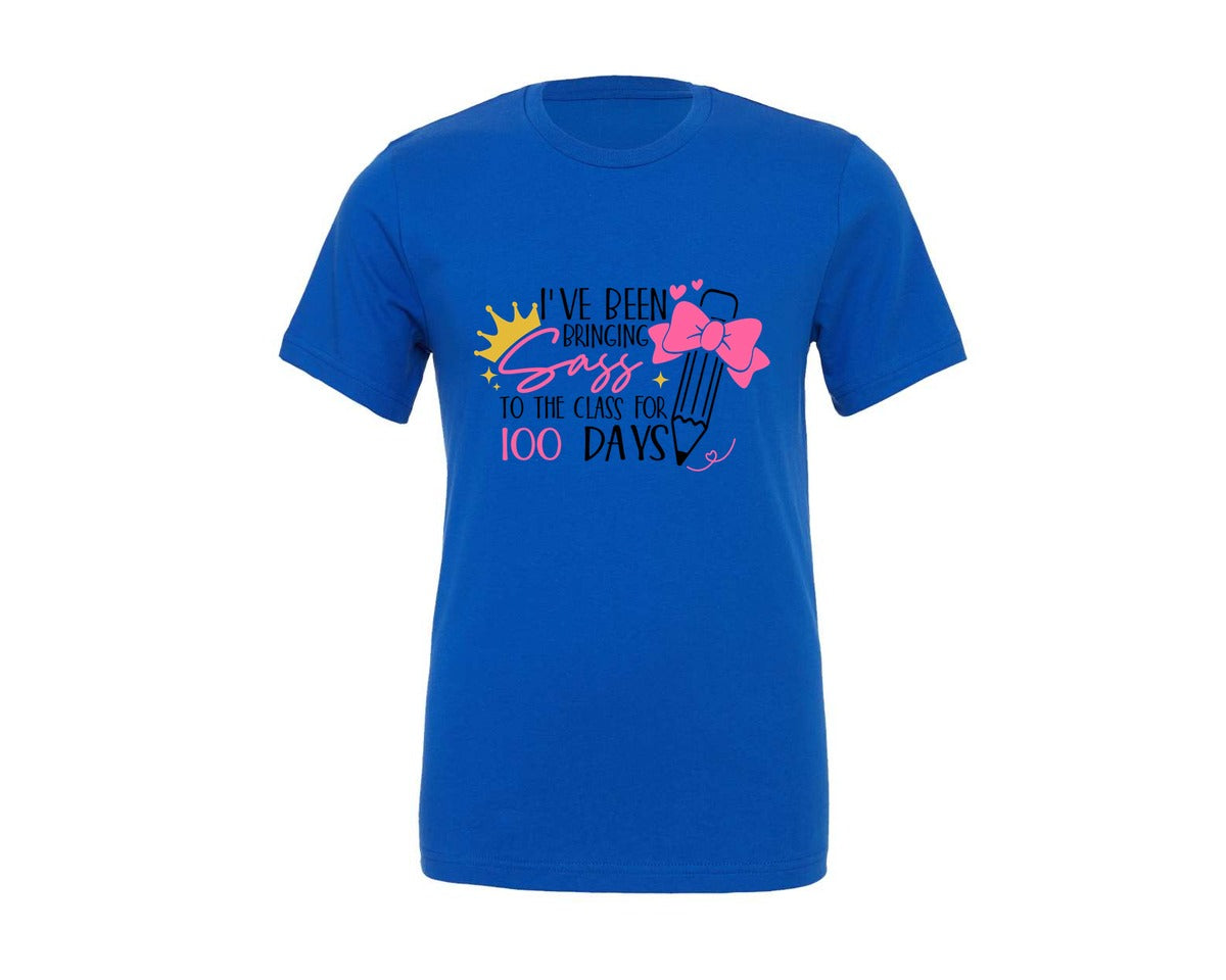 brand:Generic|color:True Royal Blue|100Th Day Of School Girl Sass Graphic T-Shirt