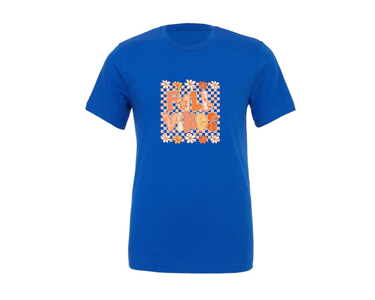 brand:Generic|color:True Royal Blue|Retro Fall Vibes Floral Fall Graphic T-Shirt