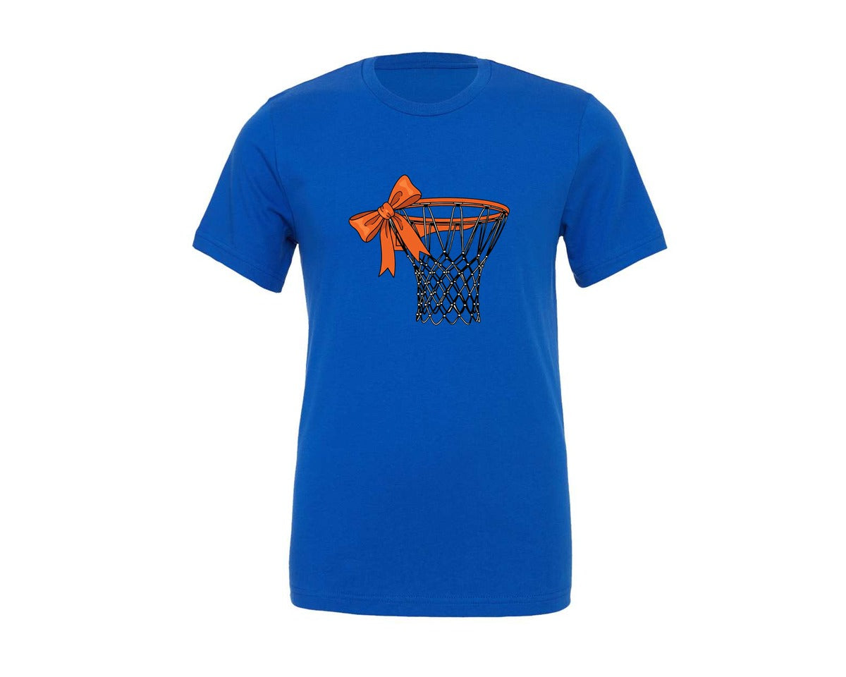 brand:Generic|color:True Royal Blue|Basketball Hoop With Bow Graphic T-Shirt