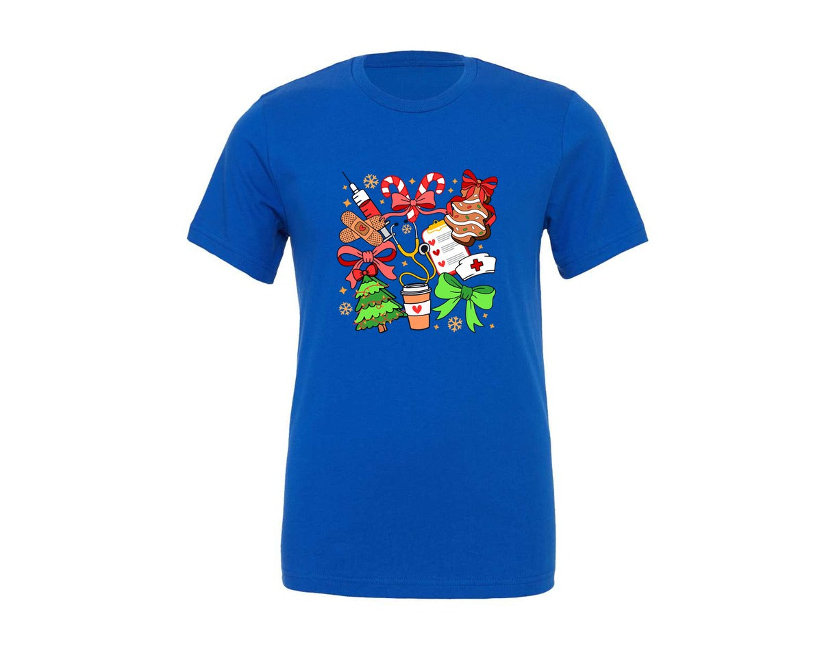 brand:Generic|color:True Royal Blue|Christmas Preppy Coquette Nurse 2 Graphic T-Shirt
