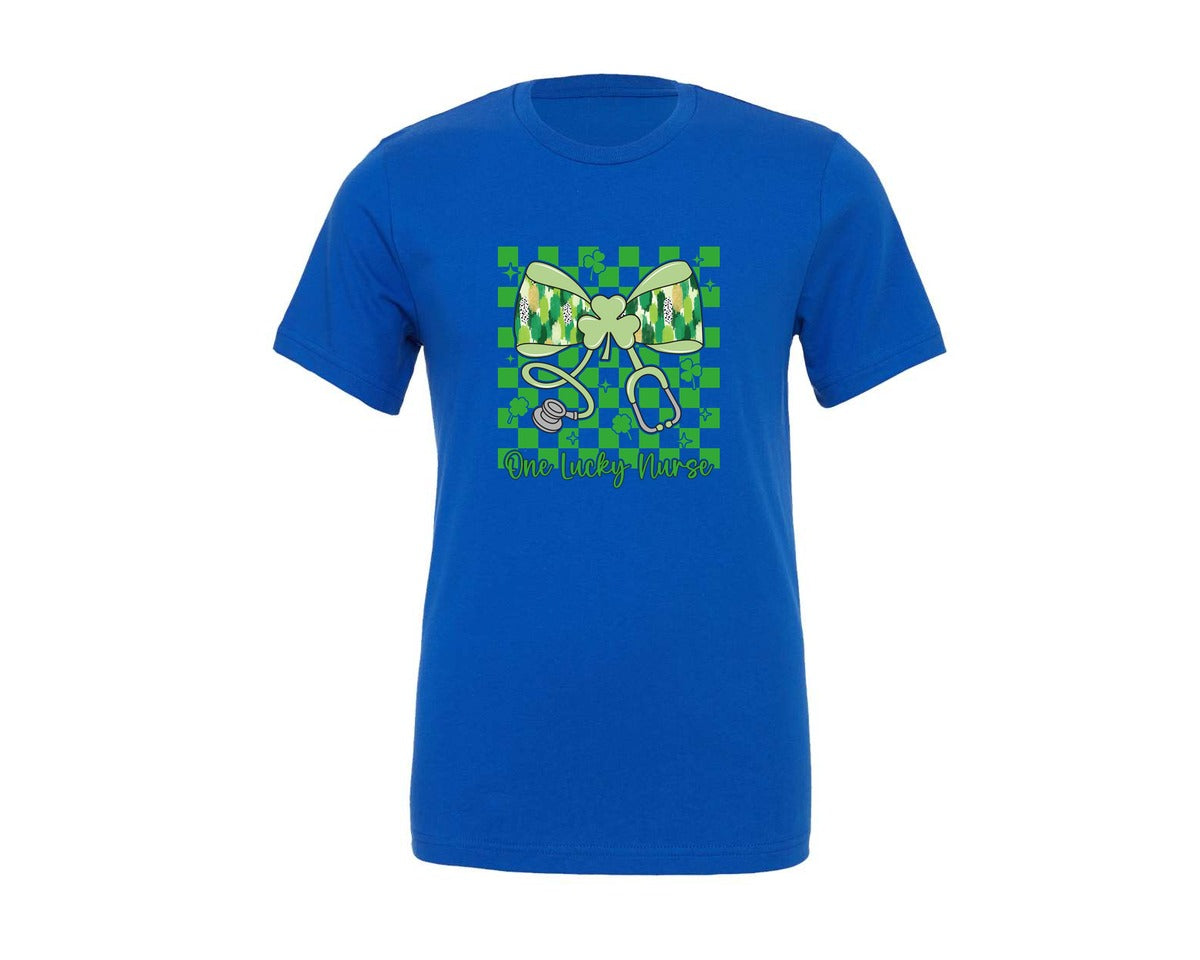 brand:Generic|color:True Royal Blue|One Lucky Nurse St Patricks Day 16 Graphic T-Shirt