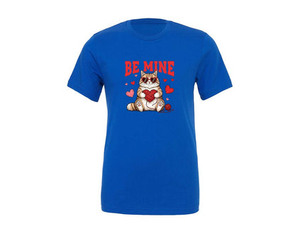 brand:Generic|color:True Royal Blue|Be Mine Cute Cat Valentines Day Graphic T-Shirt