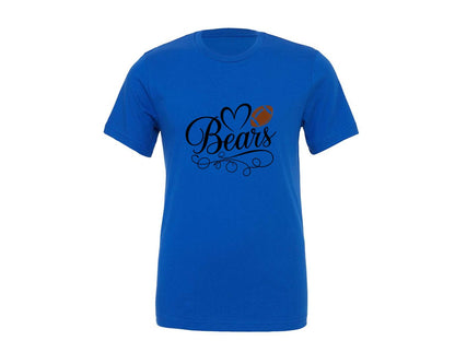brand:Generic|color:True Royal Blue|Retro Bears Football Mascot Heart Graphic T-Shirt