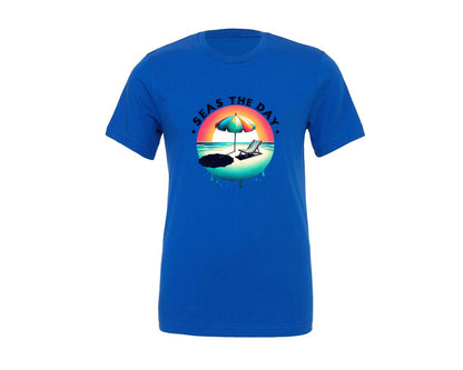 brand:Generic|color:True Royal Blue|Retro Beach Seas The Day Graphic T-Shirt