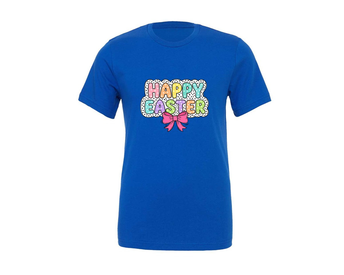 brand:Generic|color:True Royal Blue|Happy Easter Bow Easter Graphic T-Shirt