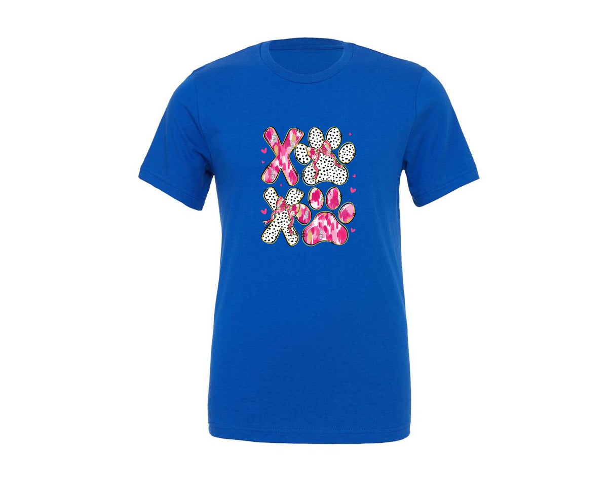 brand:Generic|color:True Royal Blue|Xoxo Valentines Day Coquette Dog Paw Graphic T-Shirt