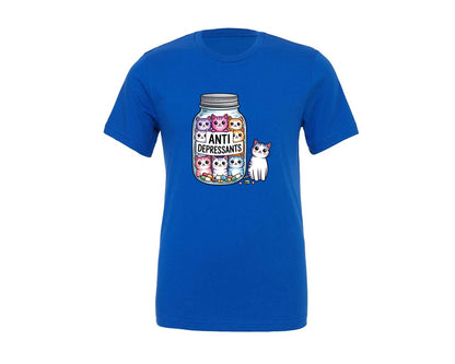 brand:Generic|color:True Royal Blue|Antidepressants Cats In Pill Jar Graphic T-Shirt