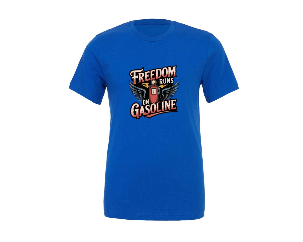 brand:Generic|color:True Royal Blue|Freedom Runs On Gasoline Vintage Biker Graphic T-Shirt