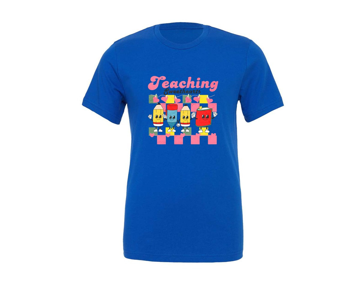 brand:Generic|color:True Royal Blue|Teaching Sweethearts Teacher Graphic T-Shirt