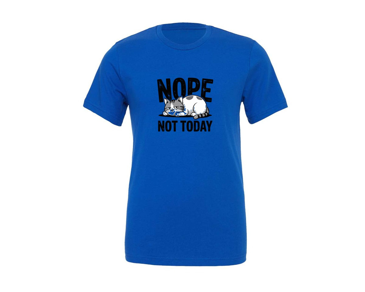 brand:Generic|color:True Royal Blue|Nope Not Today Cat Funny Lazy Cat Graphic T-Shirt