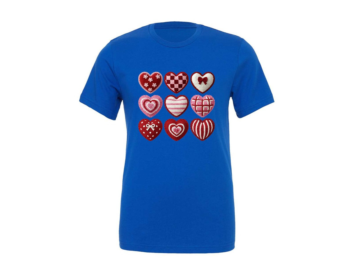 brand:Generic|color:True Royal Blue|Latch Hook Yarn Faux Valentine Heart Bow Graphic T-Shirt