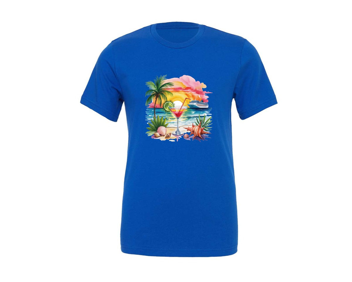 brand:Generic|color:True Royal Blue|Summer Cocktail Ocean Beach Vacation Graphic T-Shirt