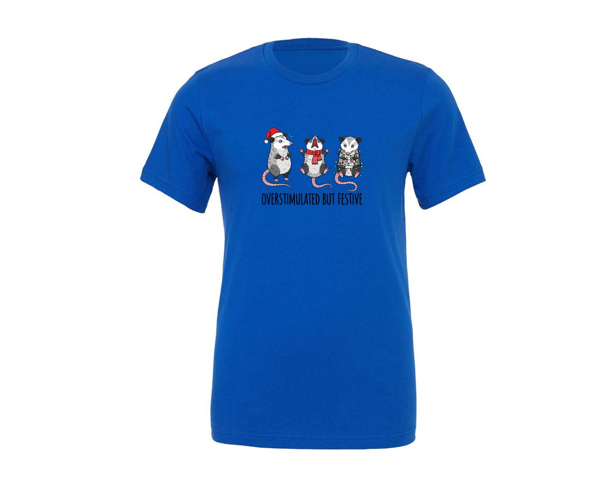 brand:Generic|color:True Royal Blue|Overstimulated But Festive Opossum Graphic T-Shirt