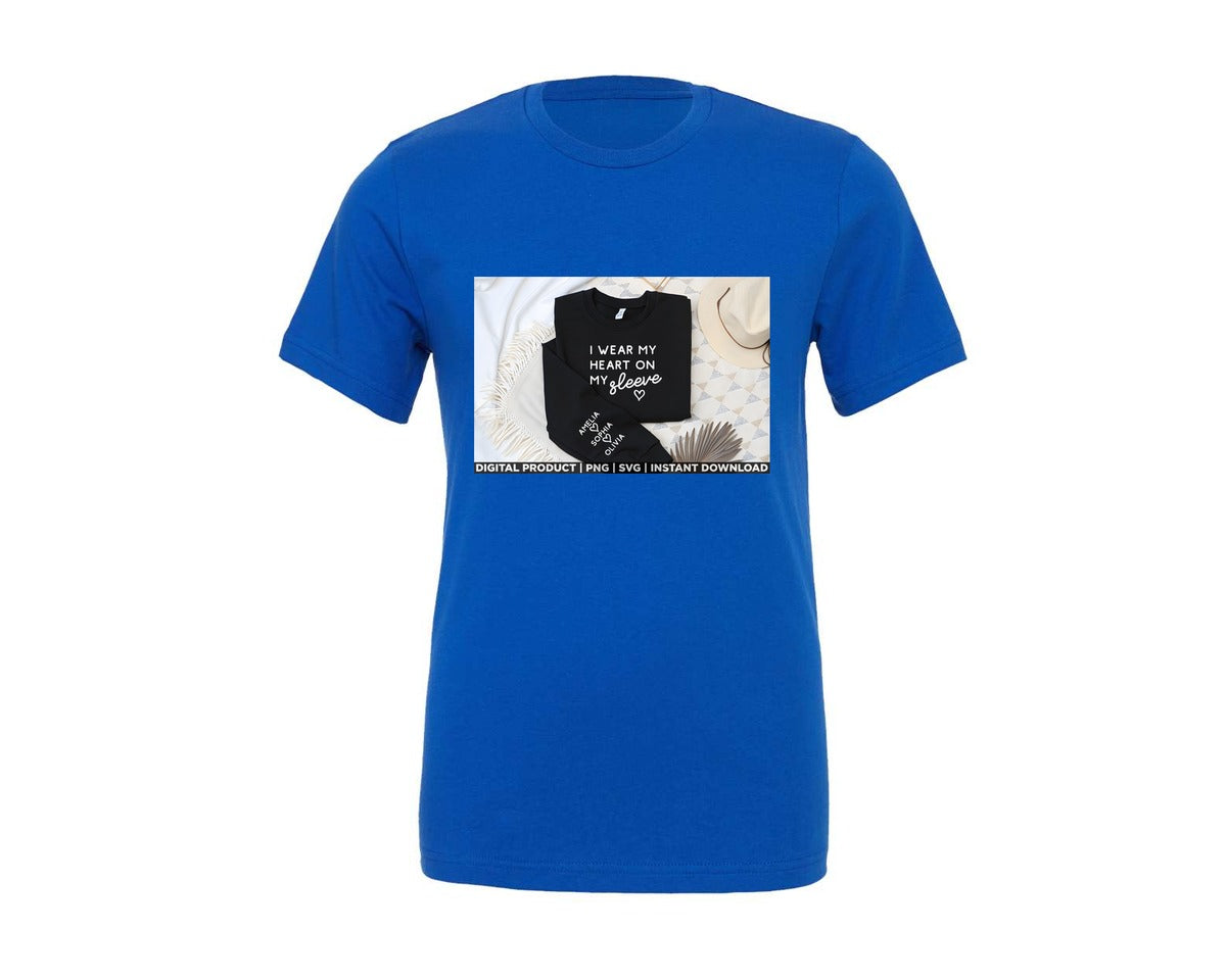 brand:Generic|color:True Royal Blue|I Wear My Heart On My Sleeve Kids Names Graphic T-Shirt