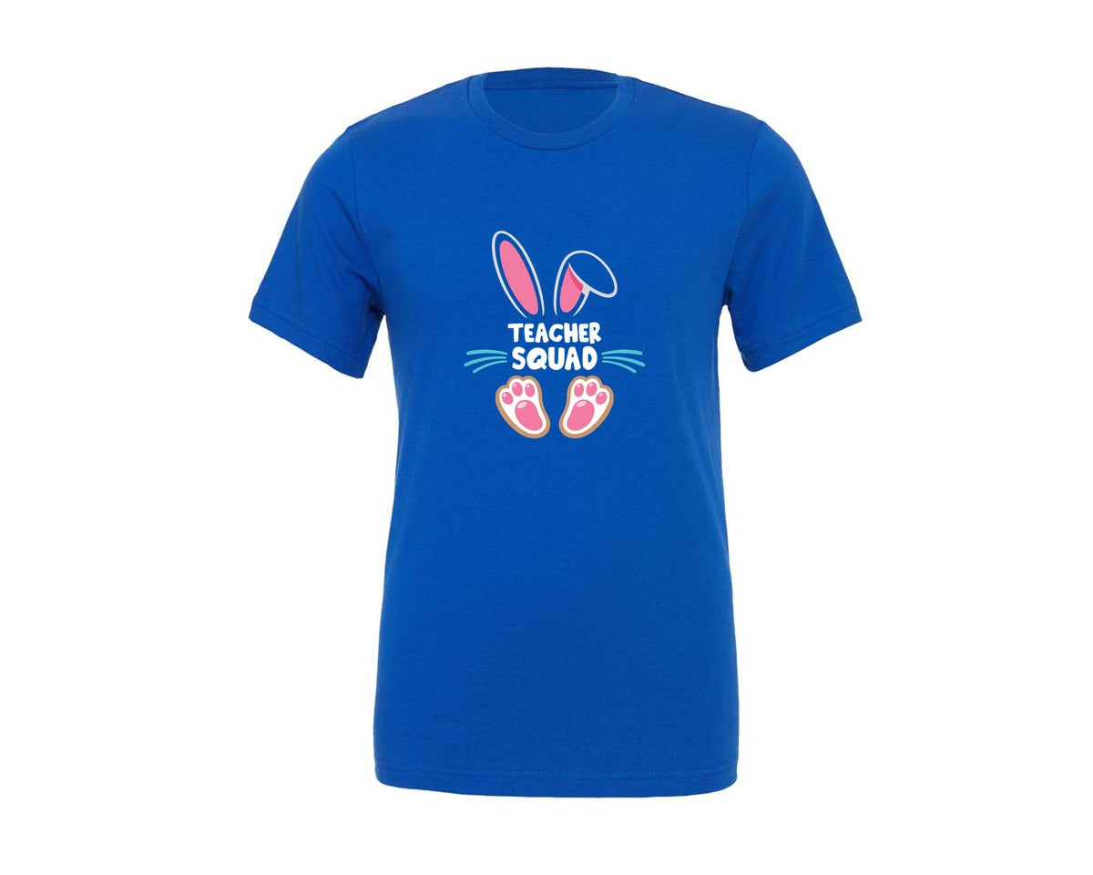 brand:Generic|color:True Royal Blue|Teacher Squad Easter Bunny Design Graphic T-Shirt