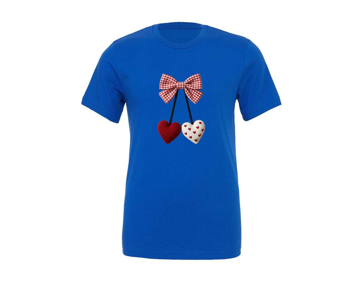 brand:Generic|color:True Royal Blue|Crochet Cherry Heart Valentine Graphic T-Shirt