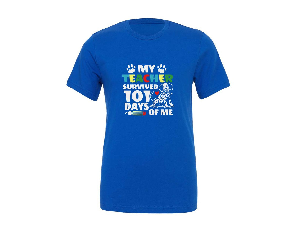 brand:Generic|color:True Royal Blue|101 Days Of School Dog Mom Graphic T-Shirt