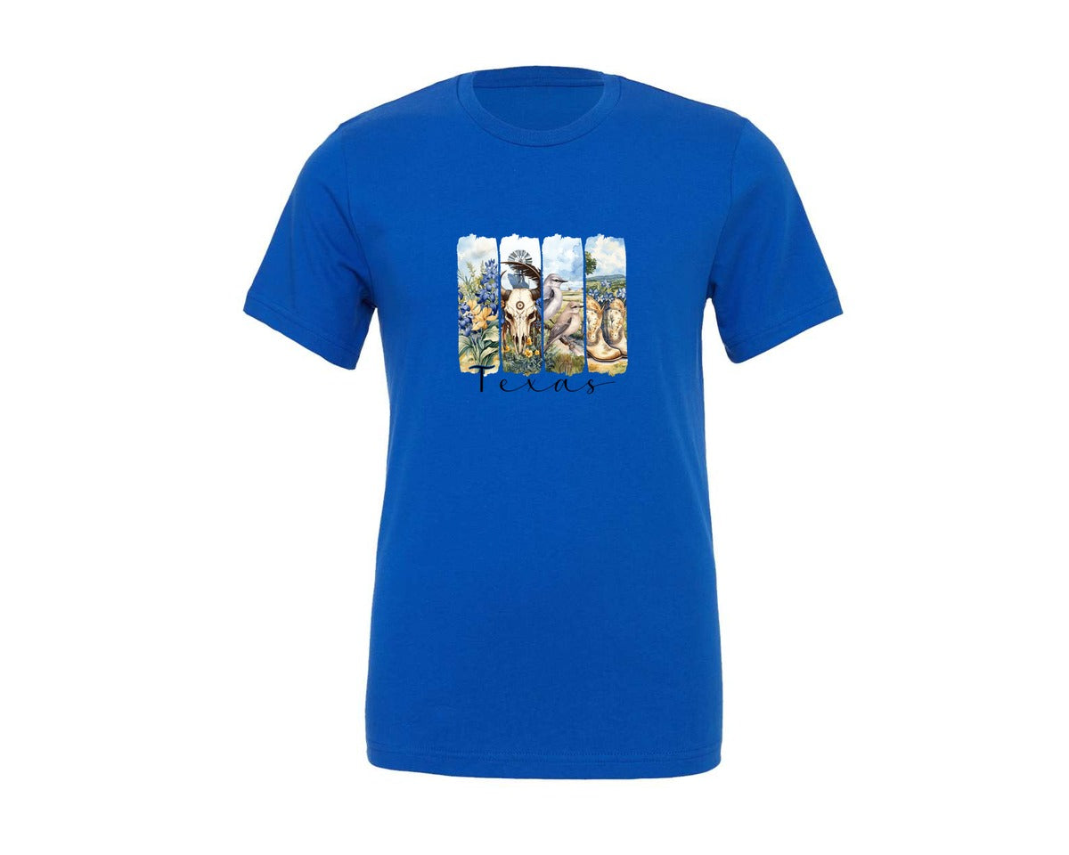 brand:Generic|color:True Royal Blue|Brushstroke Texas State Graphic T-Shirt
