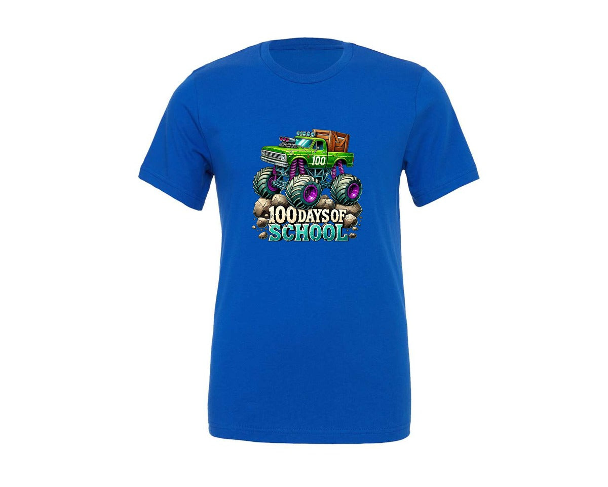 brand:Generic|color:True Royal Blue|100 Days Of School Monster Truck 5 Graphic T-Shirt