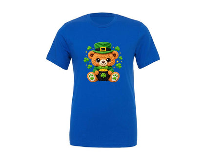 brand:Generic|color:True Royal Blue|Crochet St Patricks Day Teddy Bear Graphic T-Shirt