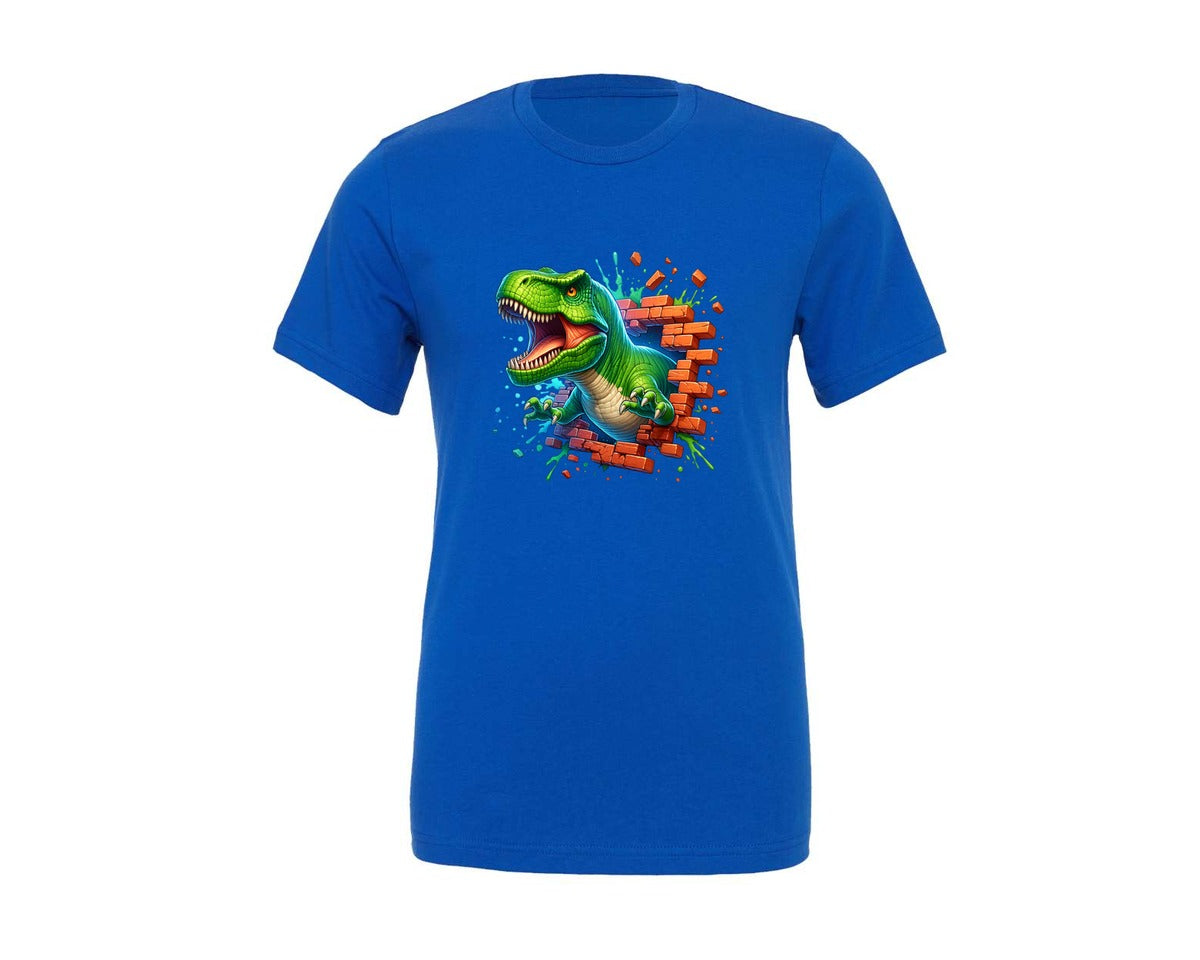 brand:Generic|color:True Royal Blue|3D T Rex Dinosaur Hole In A Wall Graphic T-Shirt