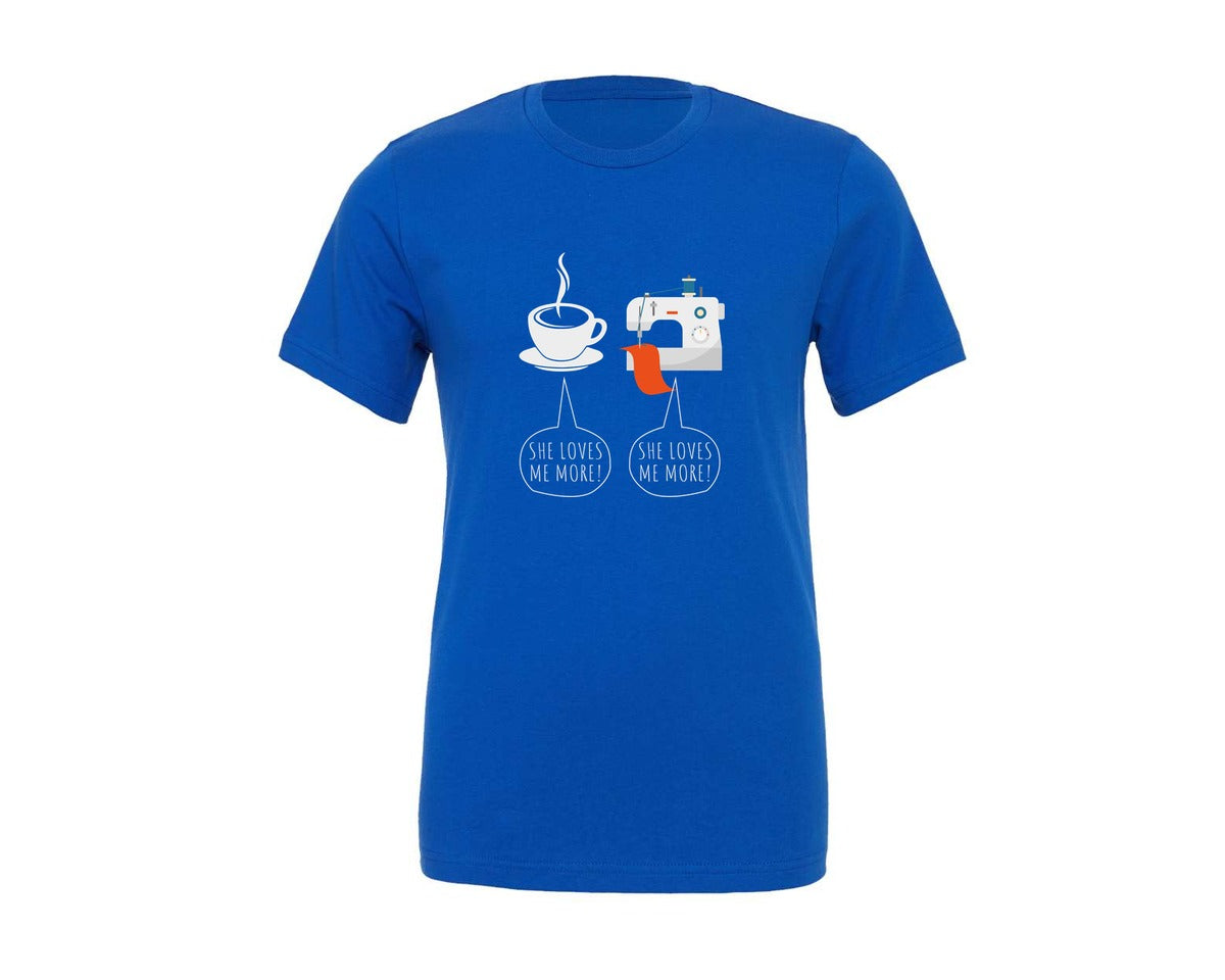 brand:Generic|color:True Royal Blue|Sewing Machine Coffee Funny Quilting Graphic T-Shirt