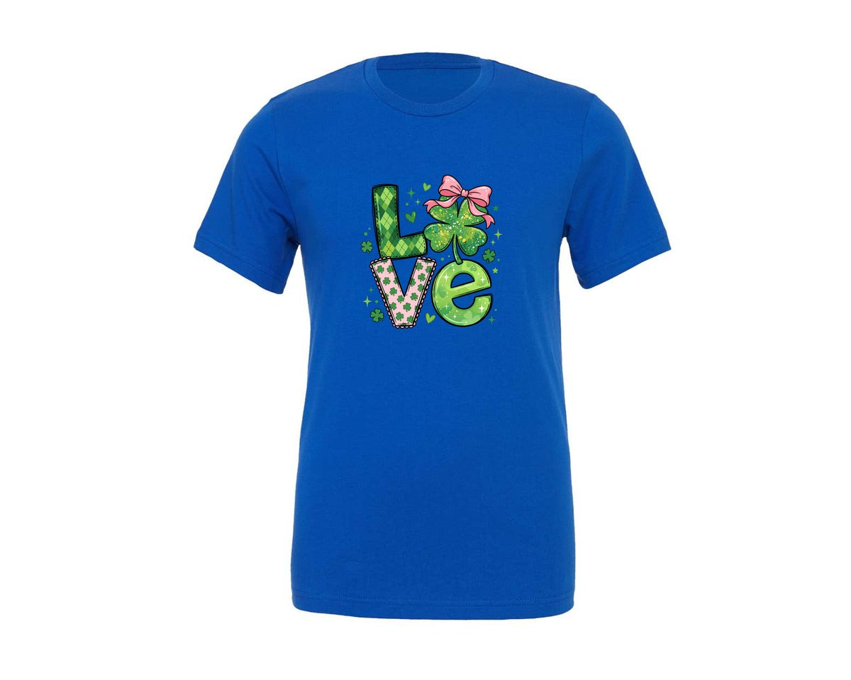brand:Generic|color:True Royal Blue|St Patricks Day Love Shamrock Graphic T-Shirt