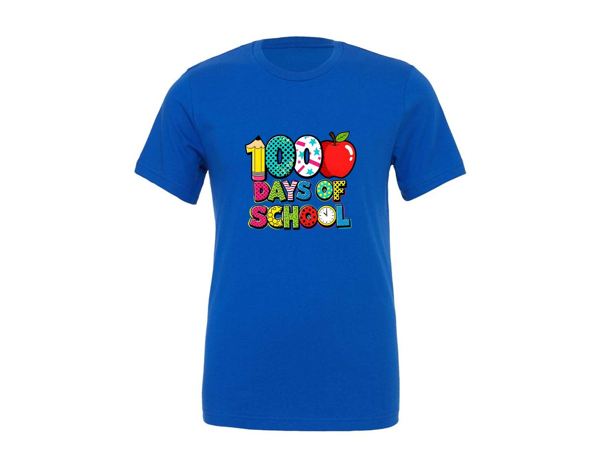 brand:Generic|color:True Royal Blue|Bright Apple 100 Days Of School Graphic T-Shirt