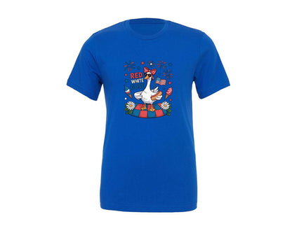 brand:Generic|color:True Royal Blue|Red White Goose Cute July 4 Picnic Graphic T-Shirt