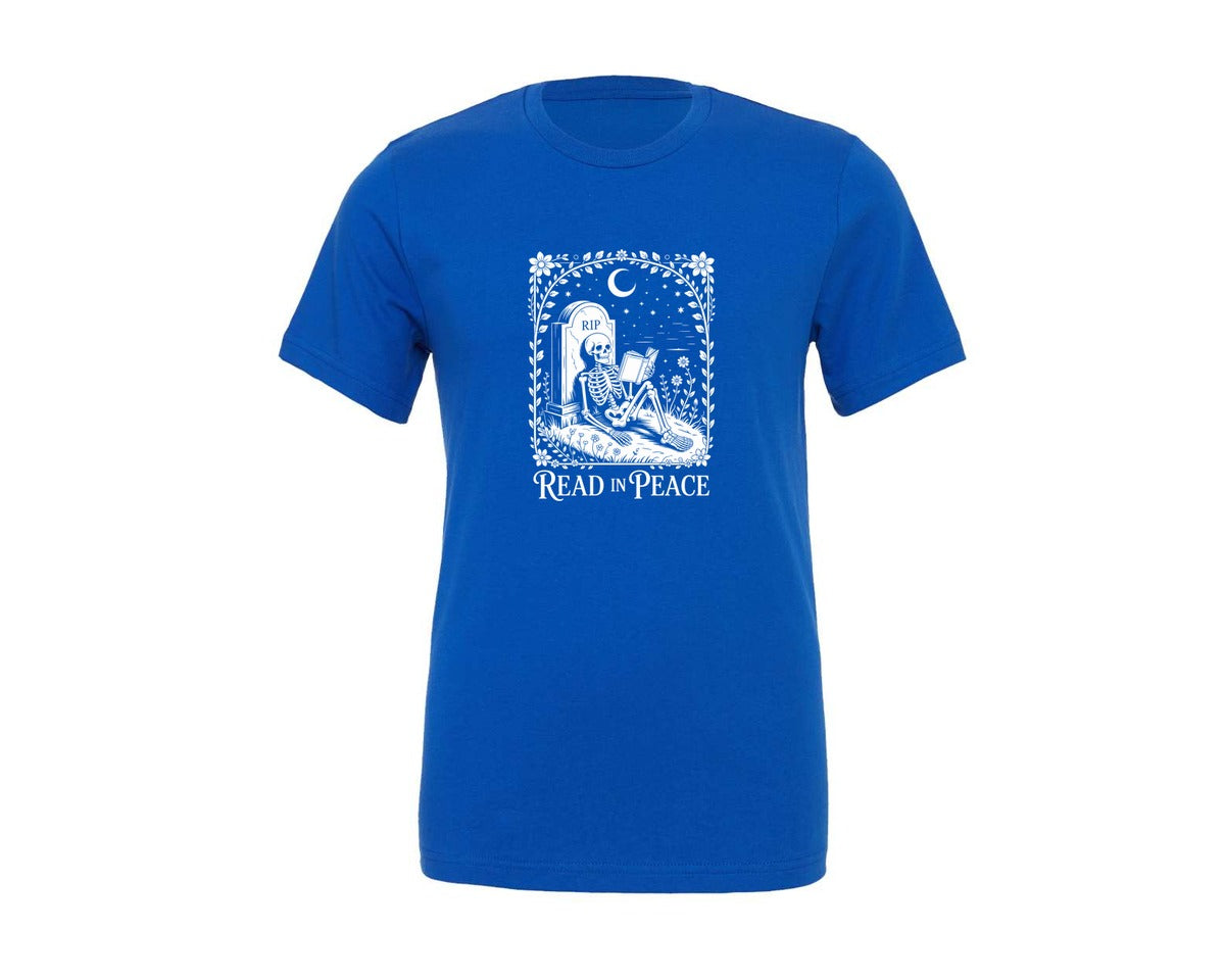 brand:Generic|color:True Royal Blue|Read In Peace Funny Book T Shirt Graphic T-Shirt
