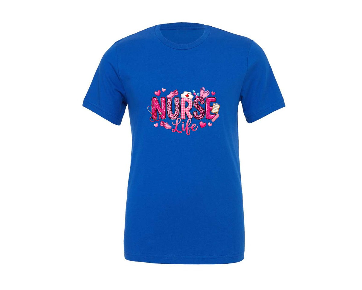 brand:Generic|color:True Royal Blue|Valentines Day Nurse Life 2 Graphic T-Shirt