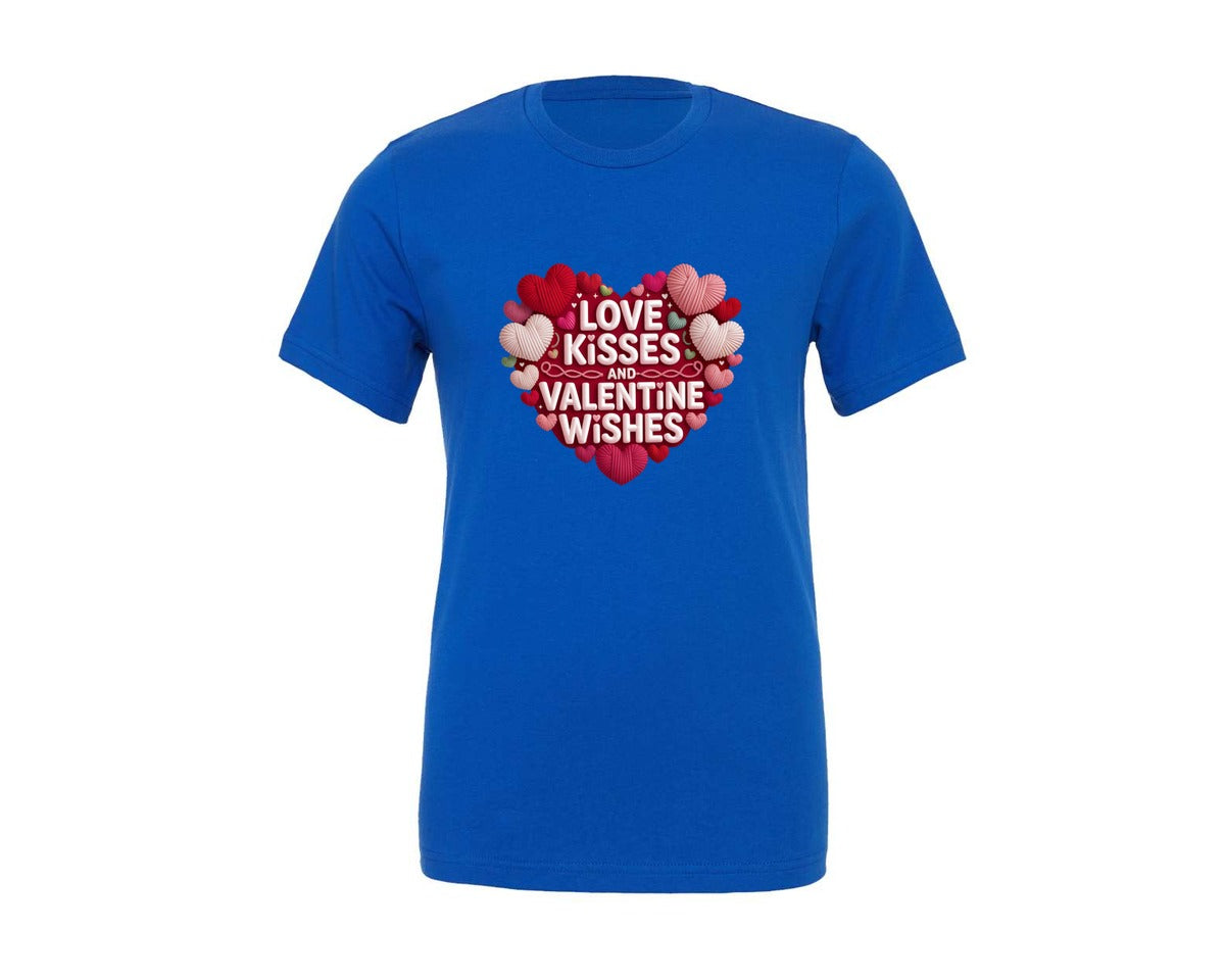 brand:Generic|color:True Royal Blue|Faux Yarn Crochet Valentine Wishes Graphic T-Shirt