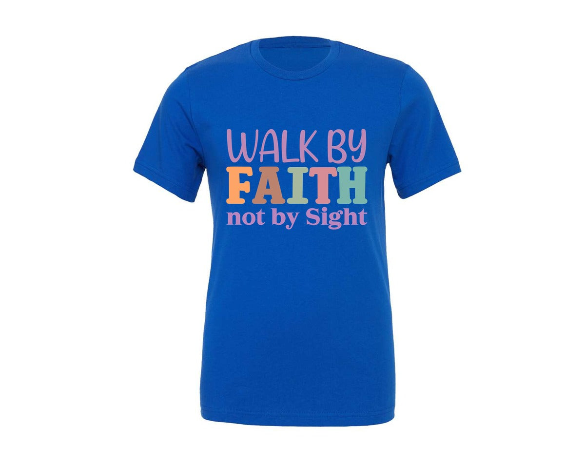 brand:Generic|color:True Royal Blue|Walk By Faith Design 3 Graphic T-Shirt