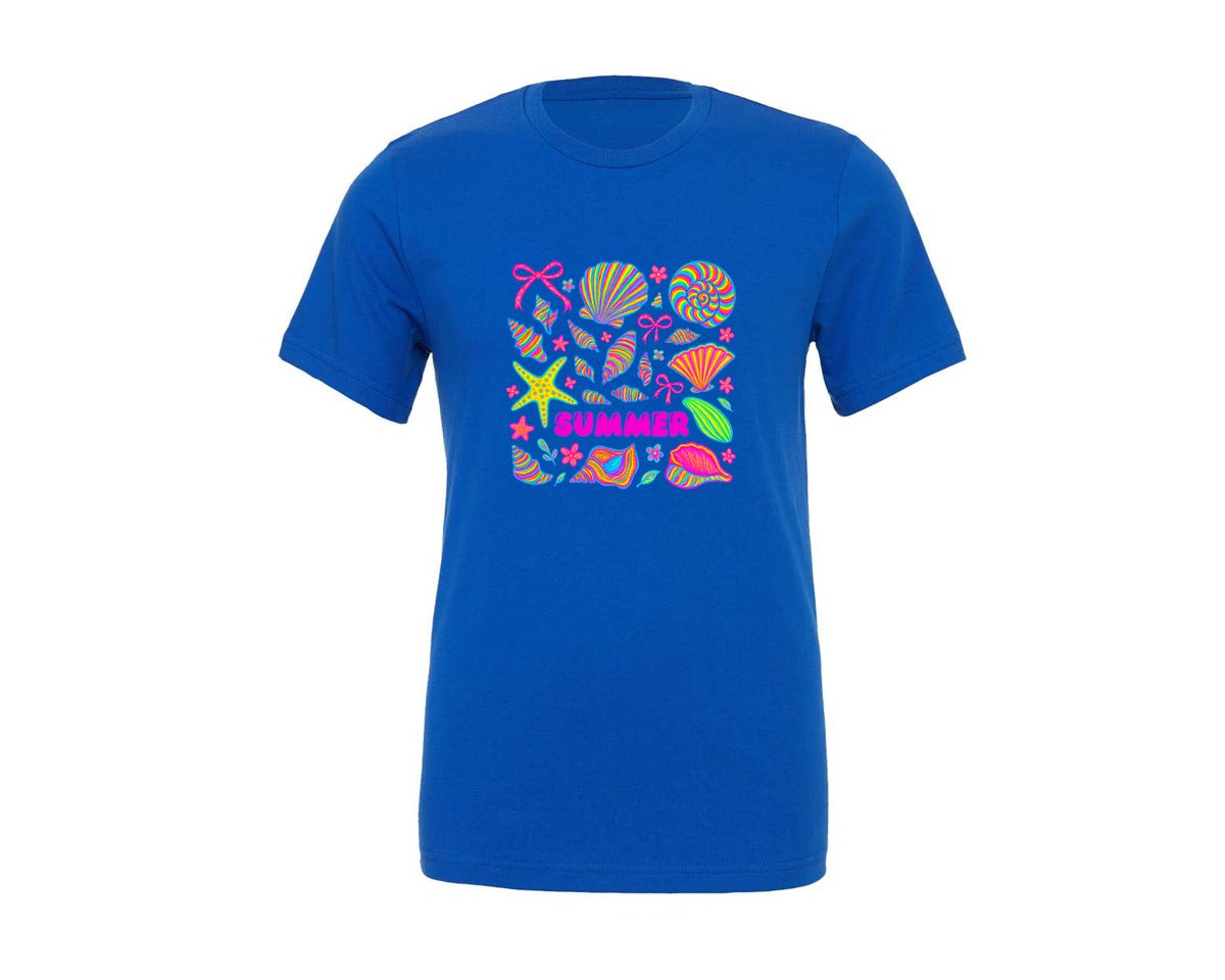 brand:Generic|color:True Royal Blue|Coquette Seashell Pngbeach Coastal Graphic T-Shirt