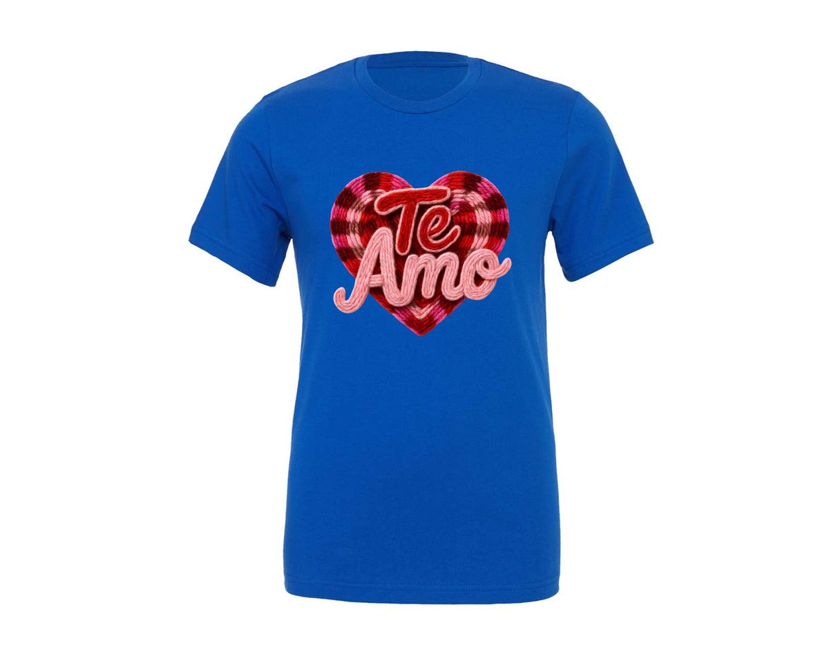 brand:Generic|color:True Royal Blue|Te Amo Valentine Latch Hook 3 Graphic T-Shirt