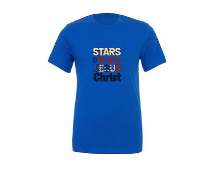 brand:Generic|color:True Royal Blue|Stars Stripes And Jesus Christ T Shirt Graphic T-Shirt