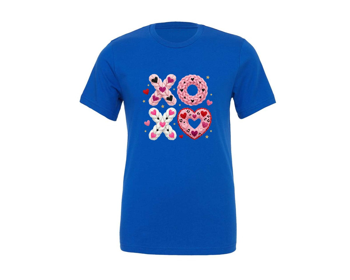 brand:Generic|color:True Royal Blue|Xoxo Latch Hook Yarn Crochet Valentines Graphic T-Shirt