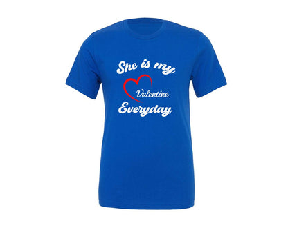 brand:Generic|color:True Royal Blue|She Is My Valentine Matching Couple Graphic T-Shirt